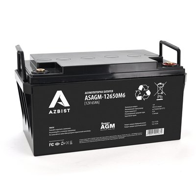 АКБ AZBIST Super AGM ASAGM-12650M6, Black Case, 12V 65.0Ah 02287ск фото
